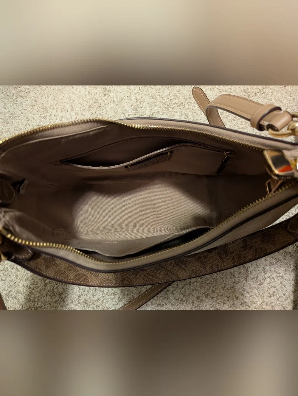 Coach Teri Hobo In Sand/Taupe Signature Canvas with Matching Corner Zip Wallet